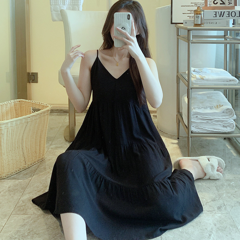 Correa de verano camisón de las mujeres sexy delgada pijamas de seda de algodón artificial desgaste del hogar coreano dulce niña vestido de seda de algodón