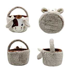跨境cow easter basket plush 复活节篮子 毛绒玩具 牛奶可爱拎包