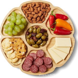 Bamboo Flower-Shaped Rotating Tray Hot Pot Restaurant Compartmented Side Dish Wooden Tray Coffee Table Snack Nut Wooden Tray