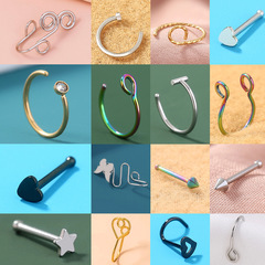 歐美外貿不鏽鋼鼻夾假簡約鼻環手工繞圈穿刺鼻釘同款批發