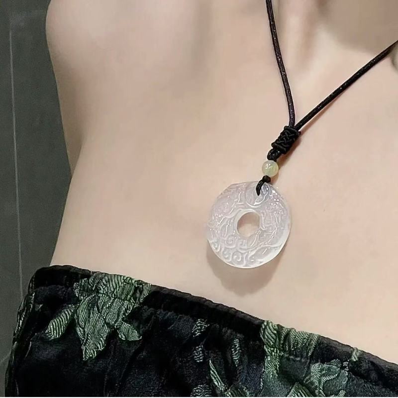 アイスホワイト瑪瑙ダブル貔貅安全バックルペンダント男性と女性のための黒曜石シルバー曜石マネー貔貅翡翠ペンダント|undefined
