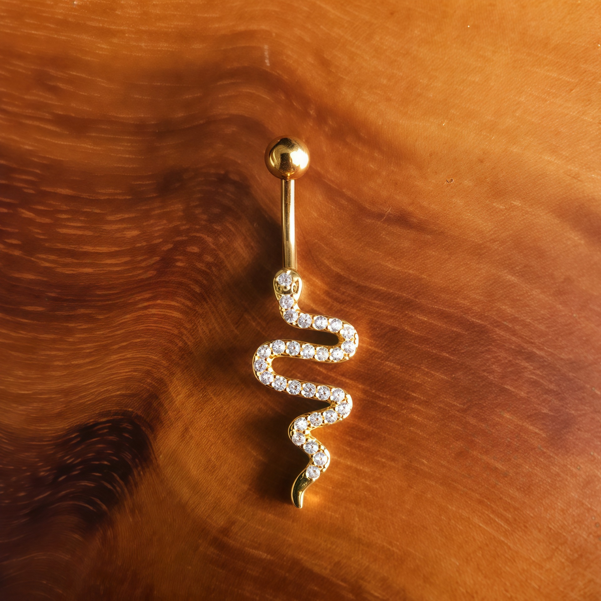 Snake-shaped Belly Button Ring With Diamonds Body Piercing Jewelry_voghion.com