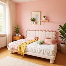 现代简约儿童床女孩创意泡芙床梦幻城堡女生床简约现代粉色女童床