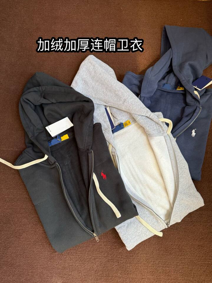 Áo hoodie nam khóa kéo có mũ, lót lông dày, thêu hình ngựa nhỏ, form rộng unisex — Màu xanh tím than, màu xám, màu đen