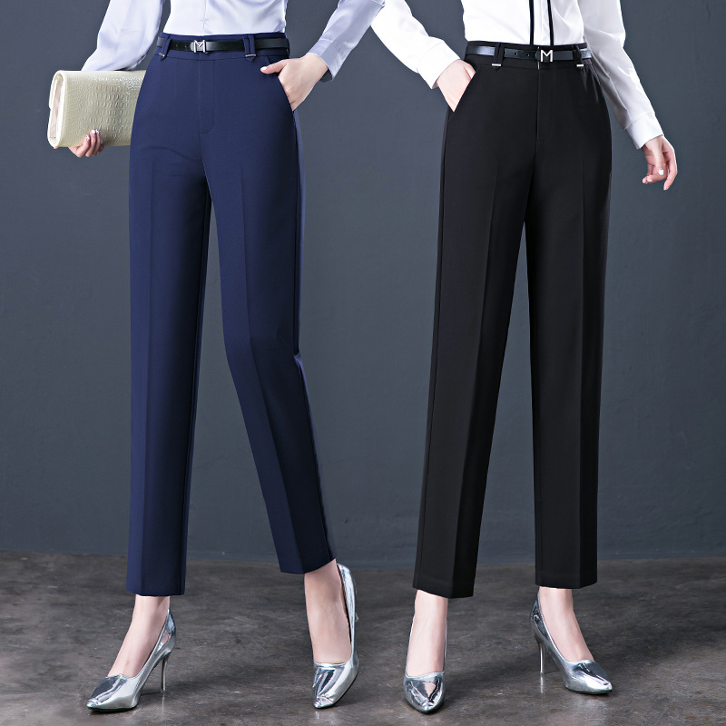 黑色工作西装女裤中年妈妈春款裤子全锦纶直筒九分裤垂感休闲裤