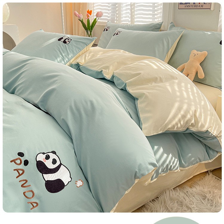 2025 nueva cama de algodón de dibujos animados de cuatro piezas funda de edredón de algodón sábana dormitorio juego de cama de tres piezas