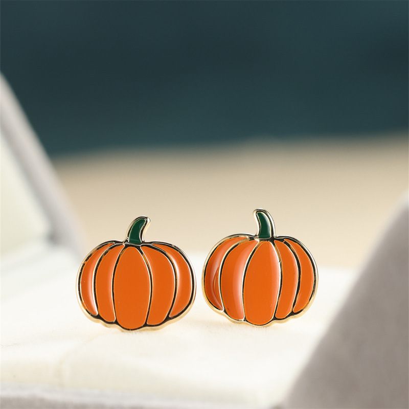 国境を越えたshein新オレンジ色のカボチャハロウィーンピアスシンプルなハロウィーンピアス卸売り|undefined