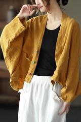 2025早秋新款文艺大码棉麻开衫短外套女宽松休闲百搭长袖上衣女