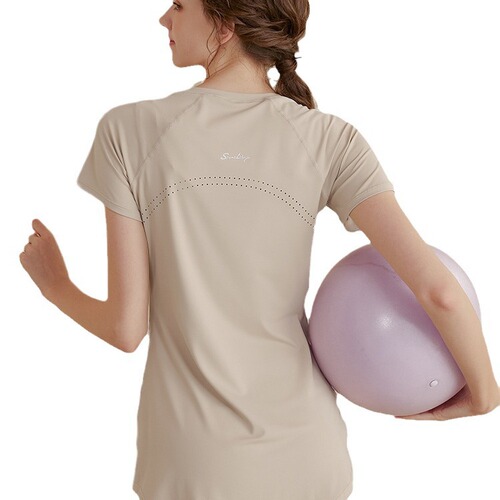  new yoga clothes for women, mid-length, hip-covering, slimming, short-sleeved T-shirts, running sports tops, fitness clothes for summer