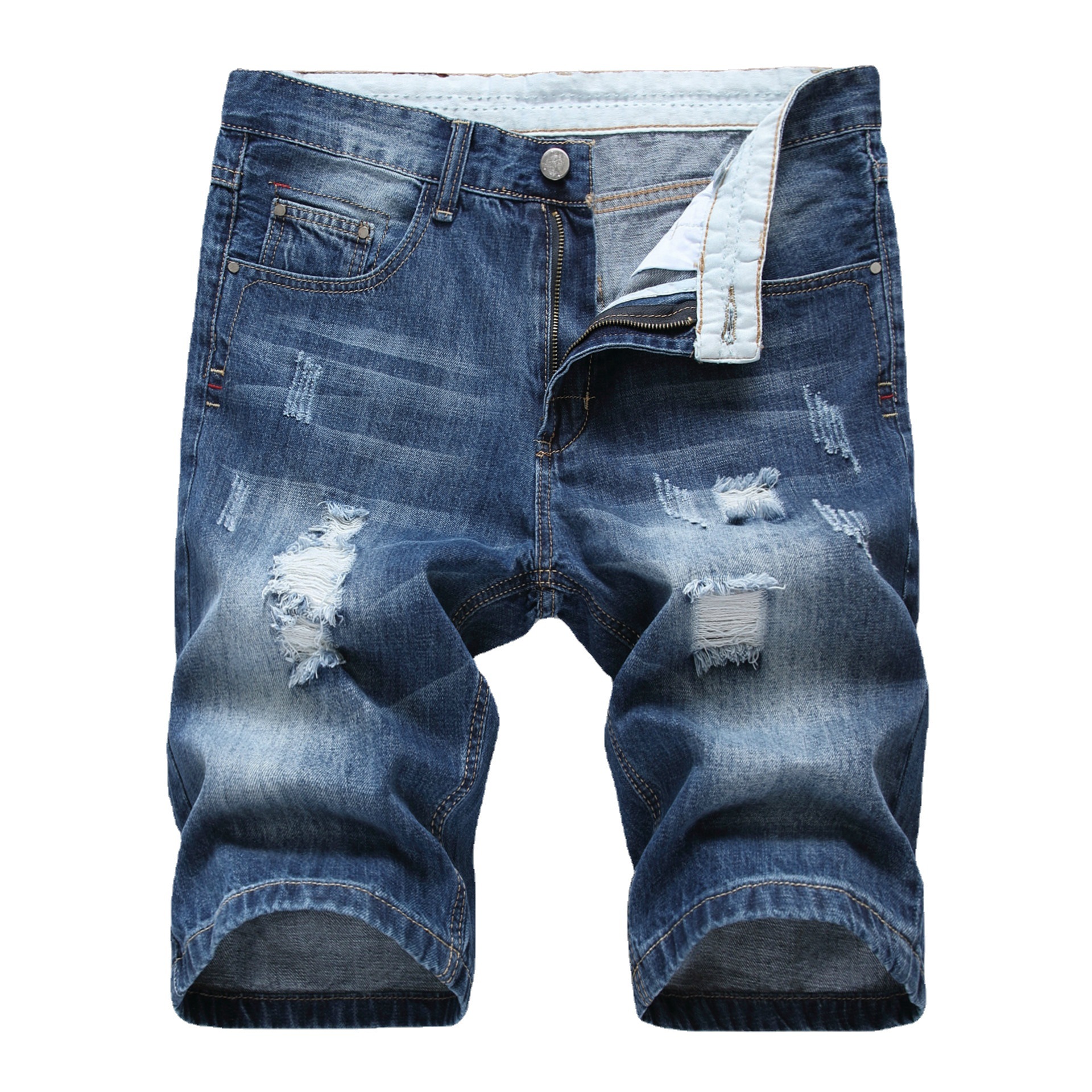 Comercio exterior de los hombres pantalones cortos de mezclilla de algodón de verano rasgado pantalones medios de los hombres de color claro slim fit Amazon pantalones cortos europeos y americanos