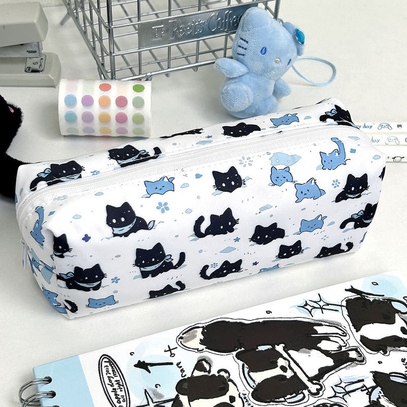 雪の子猫漫画ラウンド鉛筆バッグインかわいい大容量高価値文具学生イン収納メイクアップ卸売|undefined