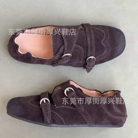 雕花双扣松紧带两穿可踩跟乐福孟克布巴洛克小皮鞋反绒擦色做旧女