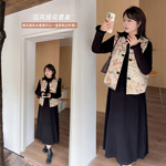 新中式重工提花马甲套装2025冬收腰绒感连衣裙两件套413362T21