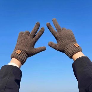 2025 New Winter Thickened Solid Color Knitted Wool Warm Fleece-Lined Touchscreen Cycling Gloves for Men and Women Couples