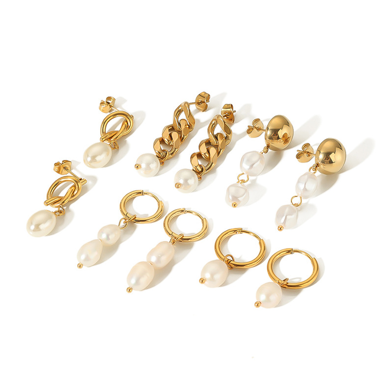 304 Stainless Steel Material Semicircle, Round, Pearl Pattern Women's Gender PVD Coated 18K Gold Real Gold Plated Round 304 Stainless Steel Simple Style Waterproof Non Tarnish Drop Earrings