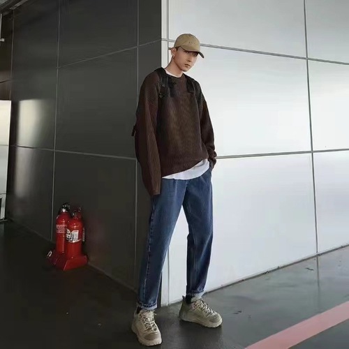 Winter and Autumn Innerwear Knit Top Solid Color Crew Neck Sweater Loose and Versatile Thickened Korean Style Trendy Men's Outerwear