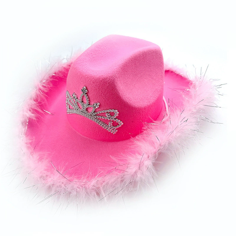 Американская ковбойская шляпа в западном стиле с широкими полями, украшенная перьями, шляпа-капелюшок, шляпа с подсветкой LED, шляпа из полиэстерного войлока.