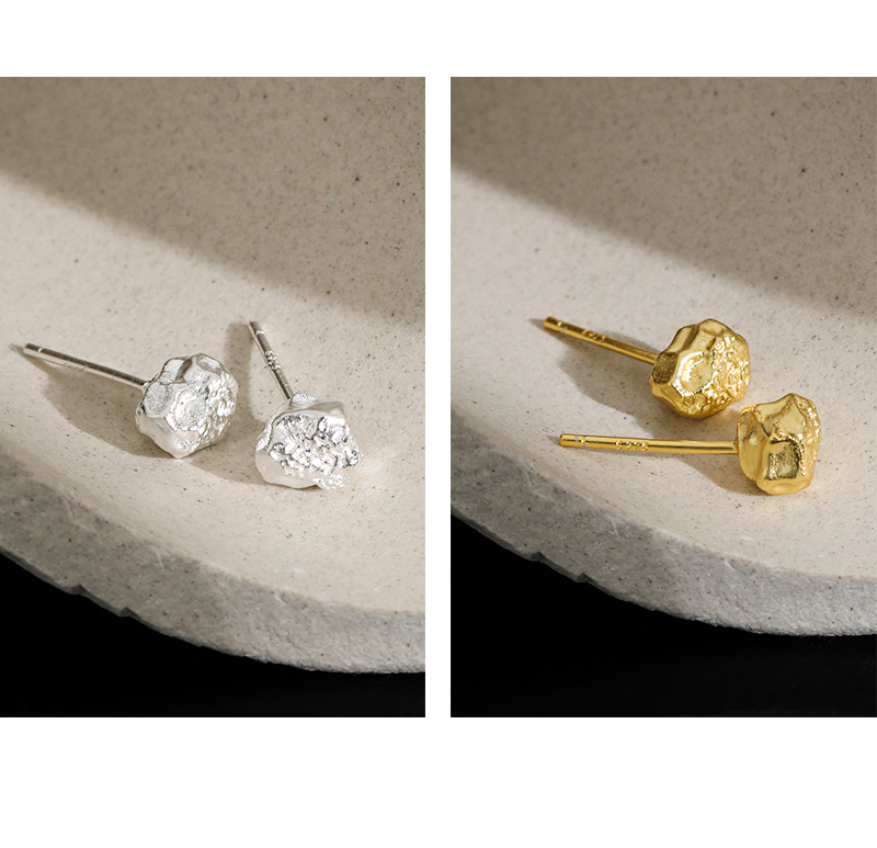 Platinum Plated Plating Material Korean Irregular Concave-convex Lava S925 Sterling Silver Earrings