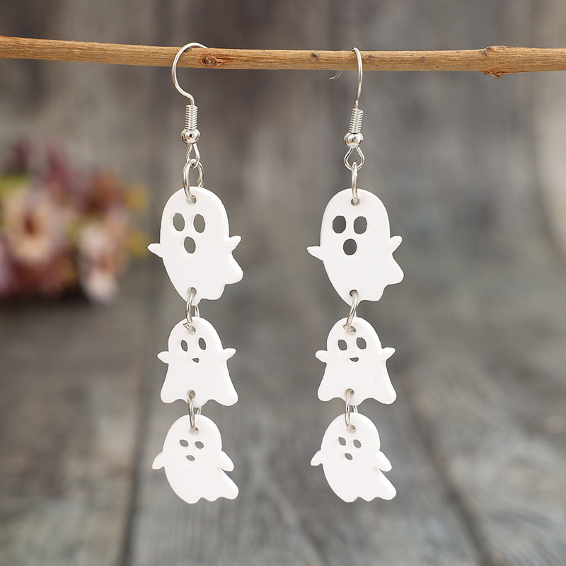 国境を越えたハロウィーンの白い幽霊三連ペンダントイヤリングアクリルゴシック風イヤリング卸売り|undefined