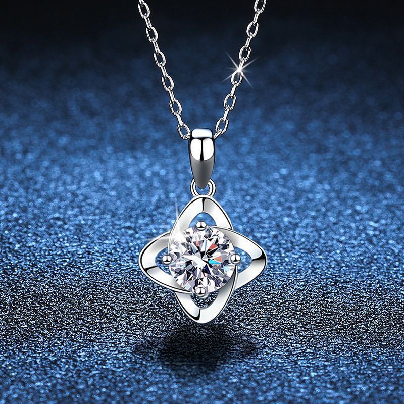 s925纯银莫桑石一克拉吊坠经典四叶草项链七夕情人节礼物工厂直销