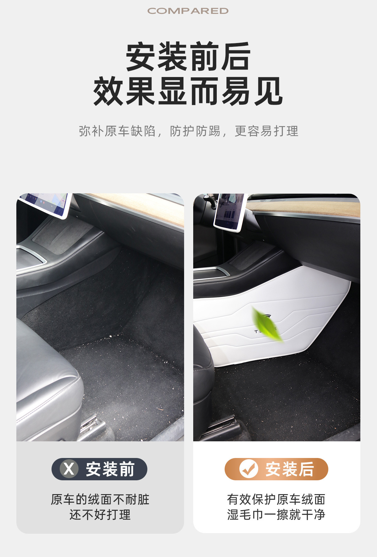 Suitable for the Updated Version of Tesla Model Yl/Y/3, the Anti-Kick Pads on Both Sides of the Center Console Are Made of Genuine Nappa Leather, Scratch-Resistant and Wear-Resistant