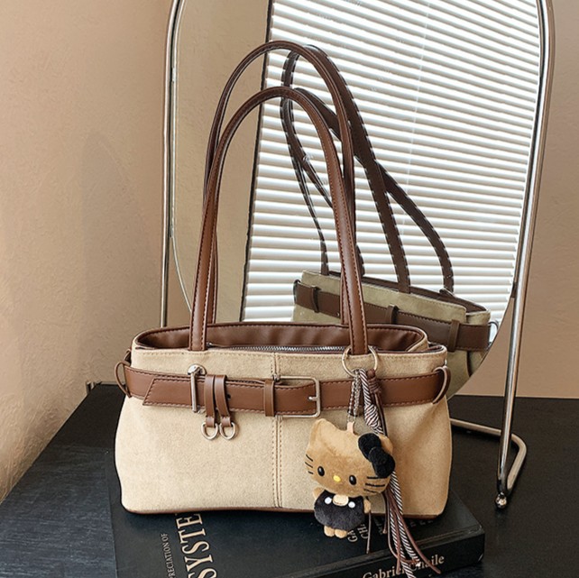 2026 new retro fashion versatile color-blocked commuter casual textured design shoulder bag with a high-end feel, also suitable as an underarm bag