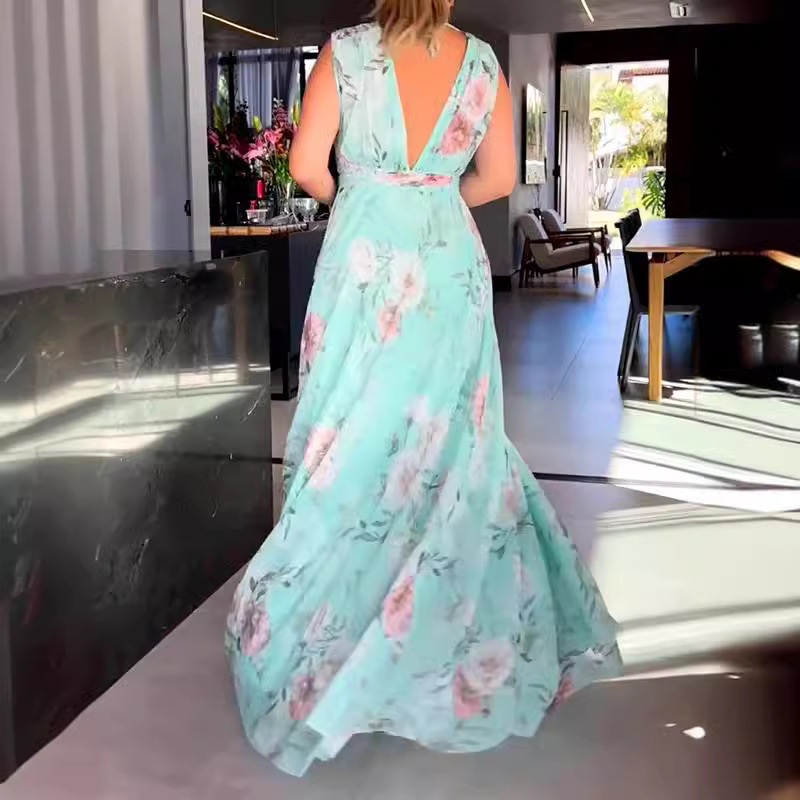 ヨーロッパとアメリカの貿易国境を越えた新しい婦人服アマゾンオフショルダープリントドレス夏のバックレススカートハイエンド