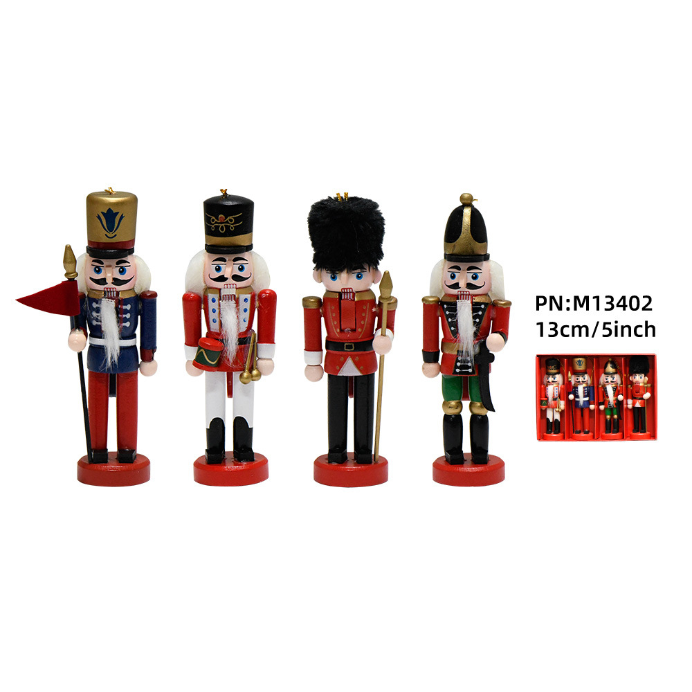 Tráfico fronterizo de madera cascanueces soldados adornos 13cm set tetra dopamina colgante árbol de Navidad hogar marionetas rey