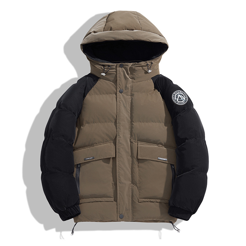 Veste d'hiver épaisse et chaude à capuche en coton de couleur unie pour homme, autocollants brodés_voghion.com