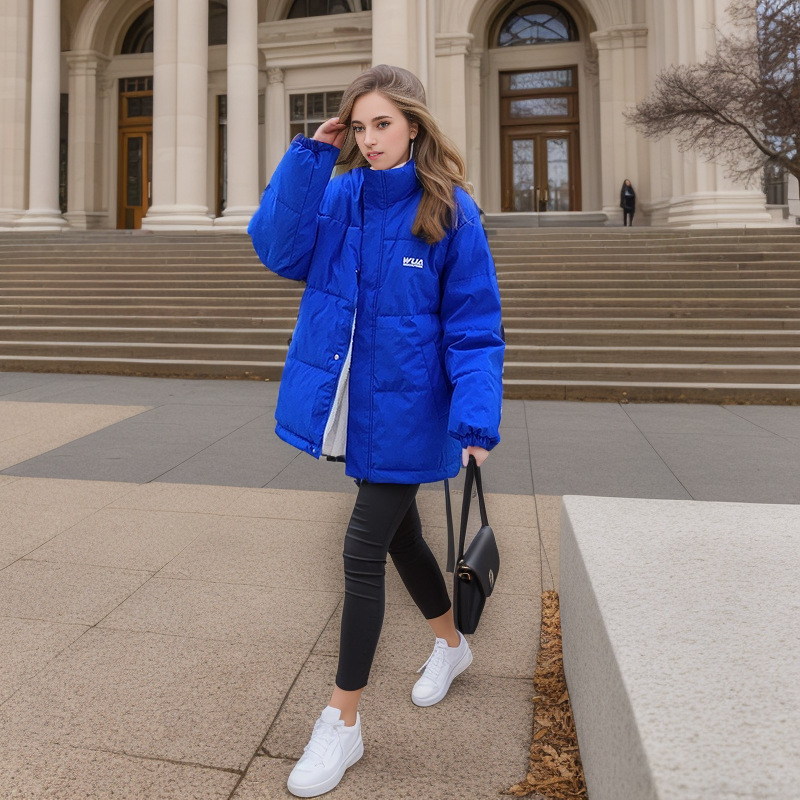 Women's cotton-padded jacket short front and back stand collar plus cashmere lamb wool warm coat._voghion.com