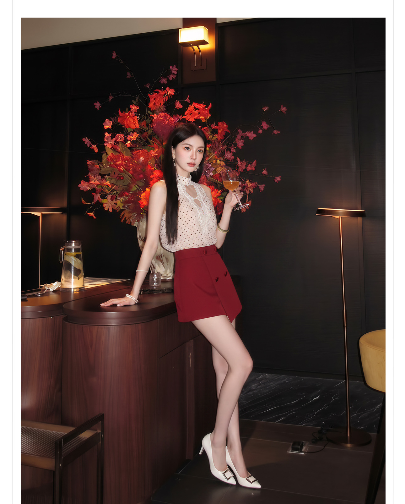 Bộ áo vest và chân váy ngắn họa tiết chấm bi phong cách tân cổ điển mùa hè — Trang phục [Vest+Half Dress], nửa váy, Trang phục [Áo vest+quần short], quần đùi chi tiết 9