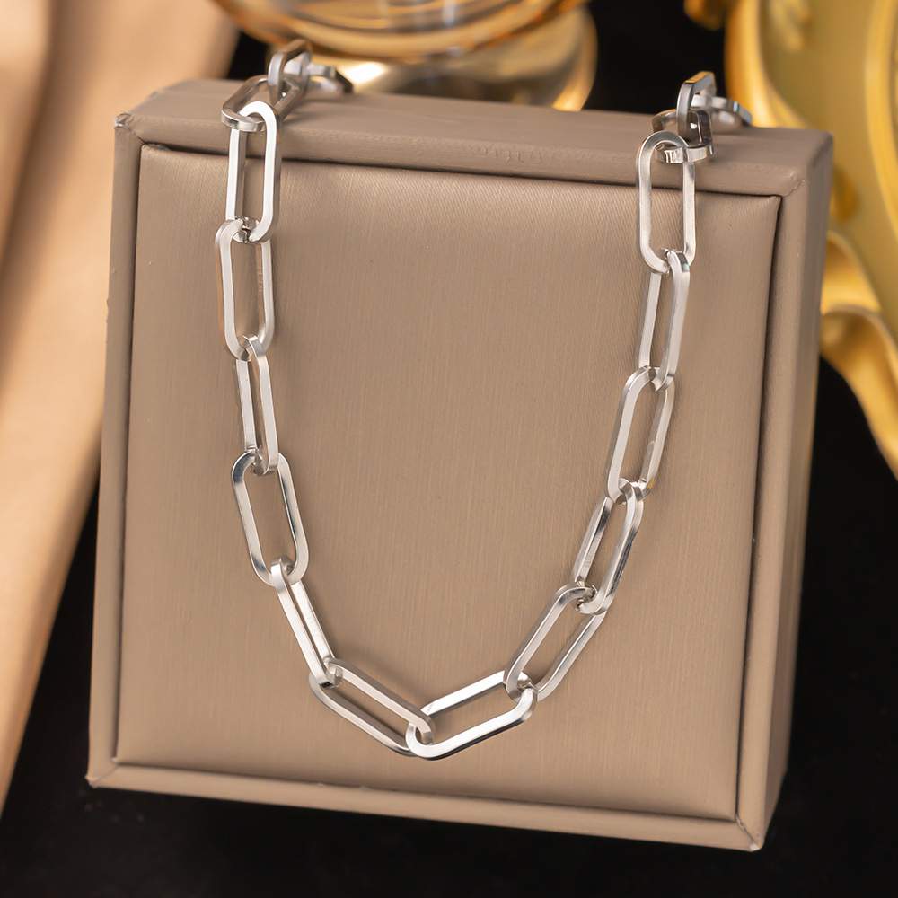7【h63】thick cross chain necklace steel color