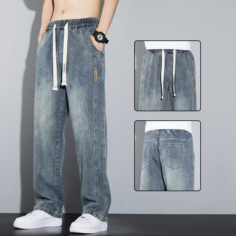 Moda juvenil, tendencia literaria, pantalones perezosos, jeans, hombres lavados 2024, primavera y verano, otoño, temperamento, nuevo estilo