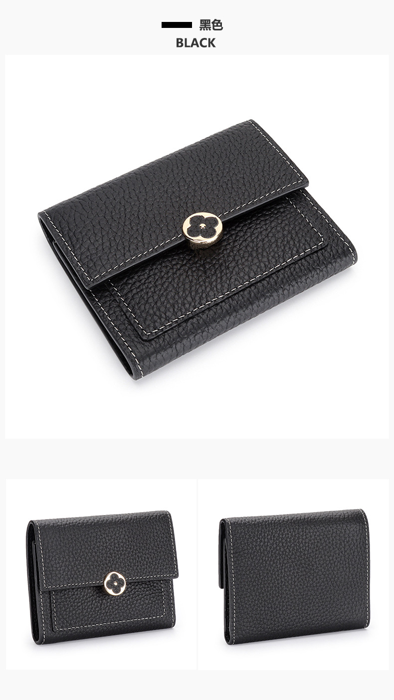 Leather Short Wallet Female 2022 New Style Soft Leather Three-fold Buckle Small Wallet display picture 1