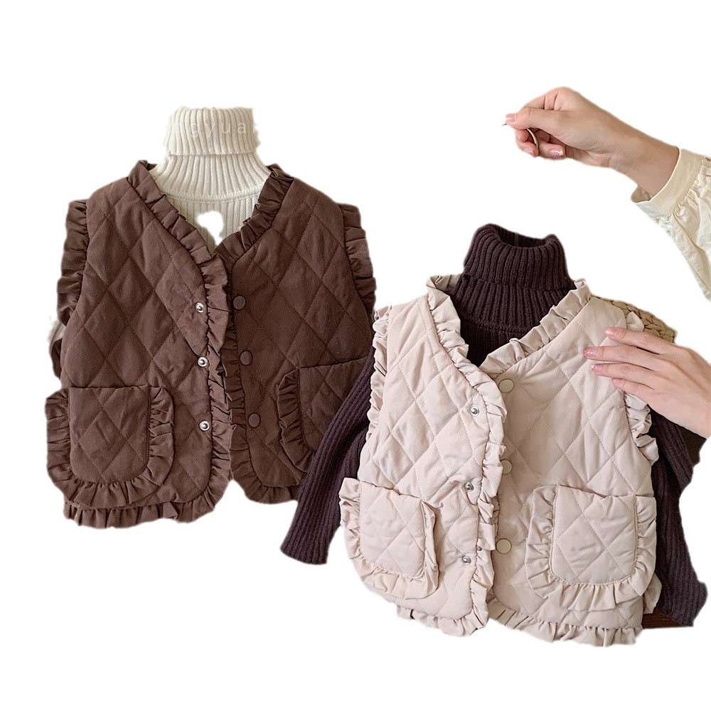 Chaleco de algodón con clip para niños 2024 otoño e invierno nueva versión coreana para niños pequeños y medianos Chaleco de algodón grueso para niñas Chaleco de bebé para niñas