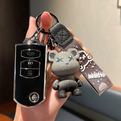 For Mazda 3 Star Cheng key set Mazda 6/8/2 Jinxiang/MX-5 Ruiyi 368 buckle shell (Car key bag) - mazda-d-folding-3-keys-single-shell-black-gray-violent-bear-pendant