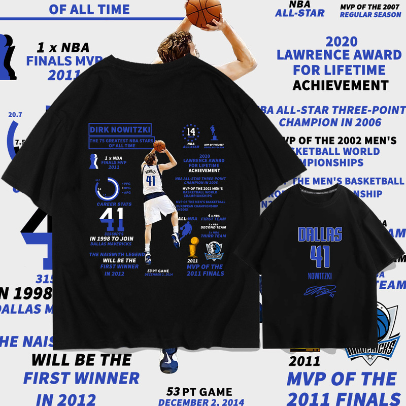 Y Nowitzki honor short sleeve 2022 summer T-shirt men's basketball fashion brand loose cotton printed half sleeve t-shirt Y Nowitzki honor short sleeve 2022 summer T-shirt men's basketball fashion brand loose cotton printed half sleeve t-shirt