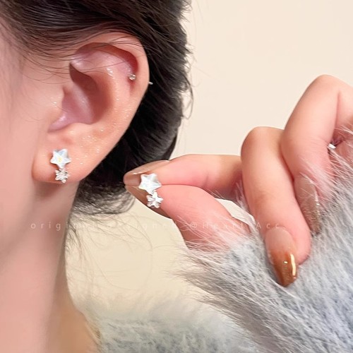 Bright Star~Star Zircon Silver Needle Earrings Women's Fashionable Temperament Cool Earrings  New Earrings