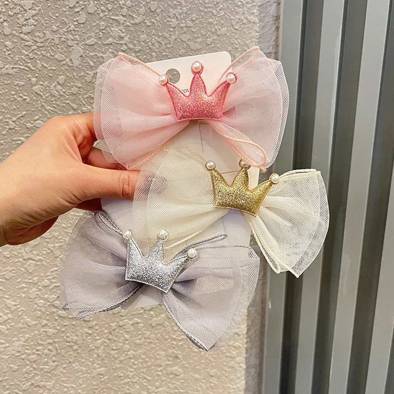 韩版网纱蝴蝶结儿童发夹公主皇冠超仙后脑勺发卡女孩头饰 diy发饰|ms