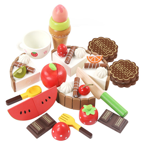 Children's baby play house toy barreled fruit and vegetable cut and watch magnetic wooden cut and cut music fruit and vegetable