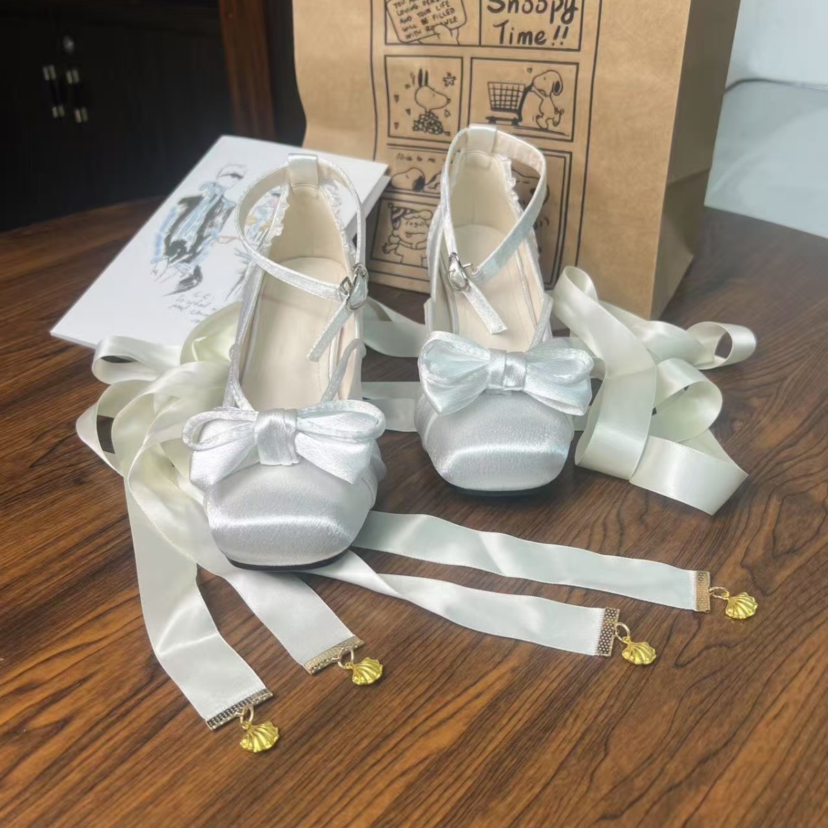 Fairy Style Shoes for Women 2025 Summer New Square Toe Satin Strap Bow Lolita High Heel Mary Jane Shoes