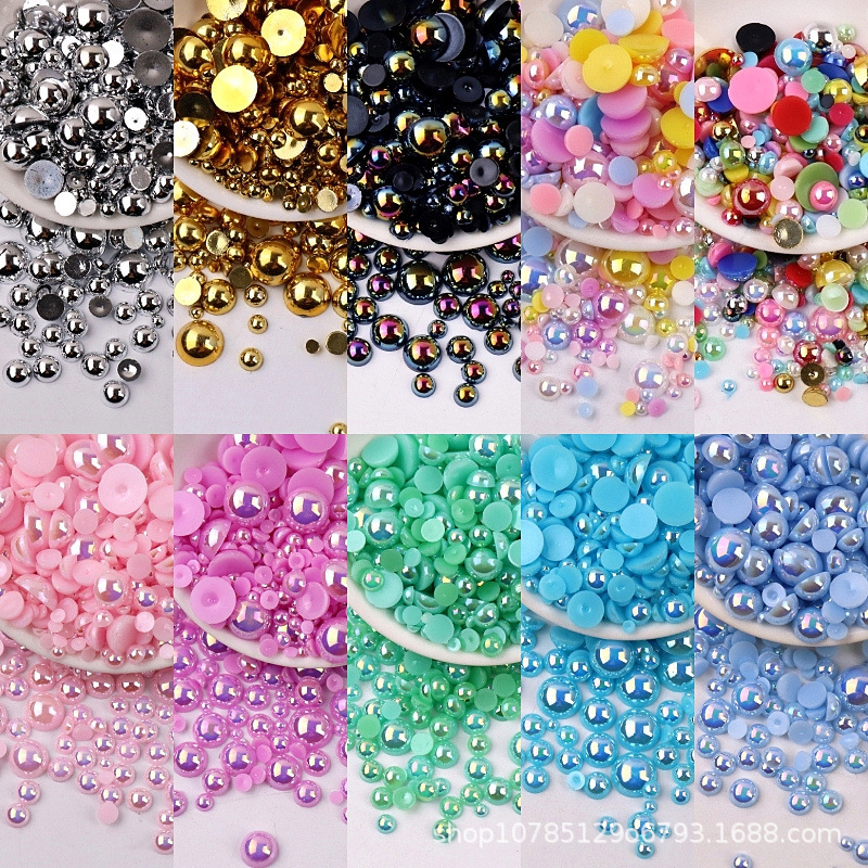 Semicircle magic ABS imitation pearl plating nail art pearl handmade DIY plastic beads mobile phone shell decoration wholesale