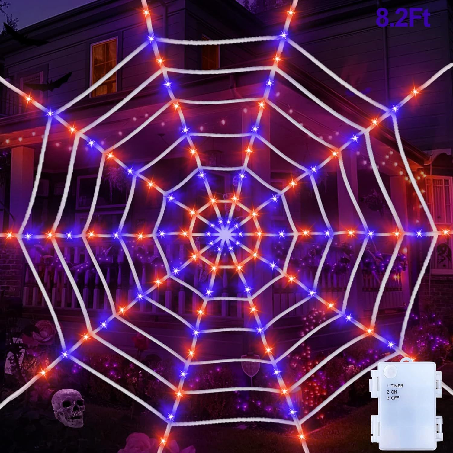 Decoración de Halloween luminosa tela de araña triángulo traje de red diseño de Sitio Grande araña bar decoración Amazon