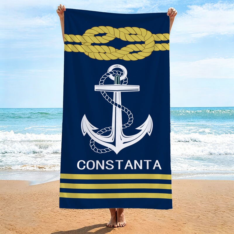 Millions of Ready-Made Navy Blue Nautical Style Anchor Port Commemorative Quick-Dry Beach Towels, Absorbent Bath Towels, Direct from the Source Factory, Customizable