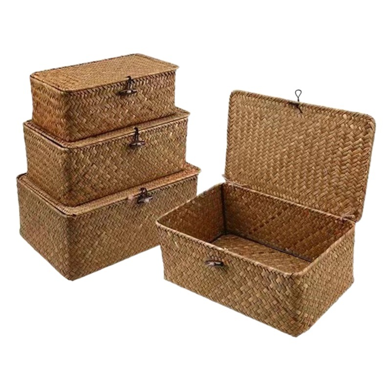 Año nuevo Navidad boda rectangular caja de regalo de mano con tapa caja de almacenamiento de escritorio tejida a mano