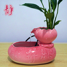 PK7J迷你型桌面流水器摆件水培植物陶瓷小花盆办公绿色水养盆小摆