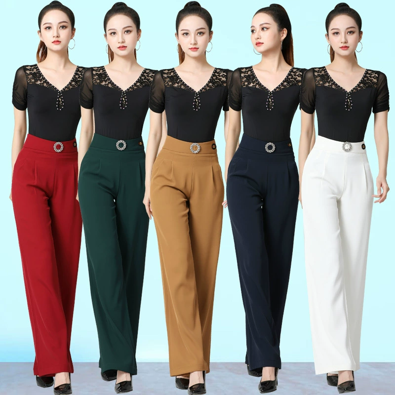 Новые женские брюки для бальных танцев Современные брюки для бальных танцев для латинских танцев Квадратный танец Jitterba Широкие брюки с высокой талией Длинные брюки