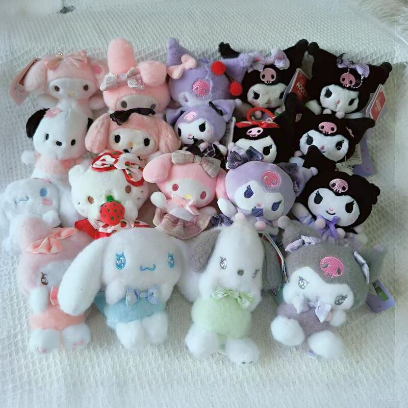 Authentic Stitch Plush Toy Kuromi Doll Pikachu Keychain Cartoon Backpack Pendant Decoration
