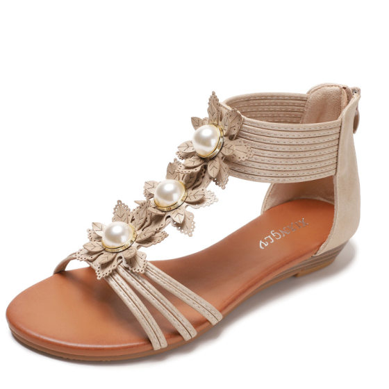 Amazon cross-border sandals for women 2024 new summer bohemian style retro flower wedge Roman shoes