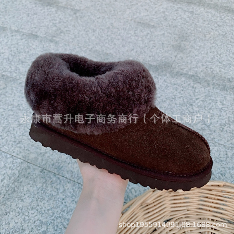薄底塔次特雪地靴女短筒加绒保暖棉鞋冬季防滑底牛皮羊毛一脚蹬|undefined